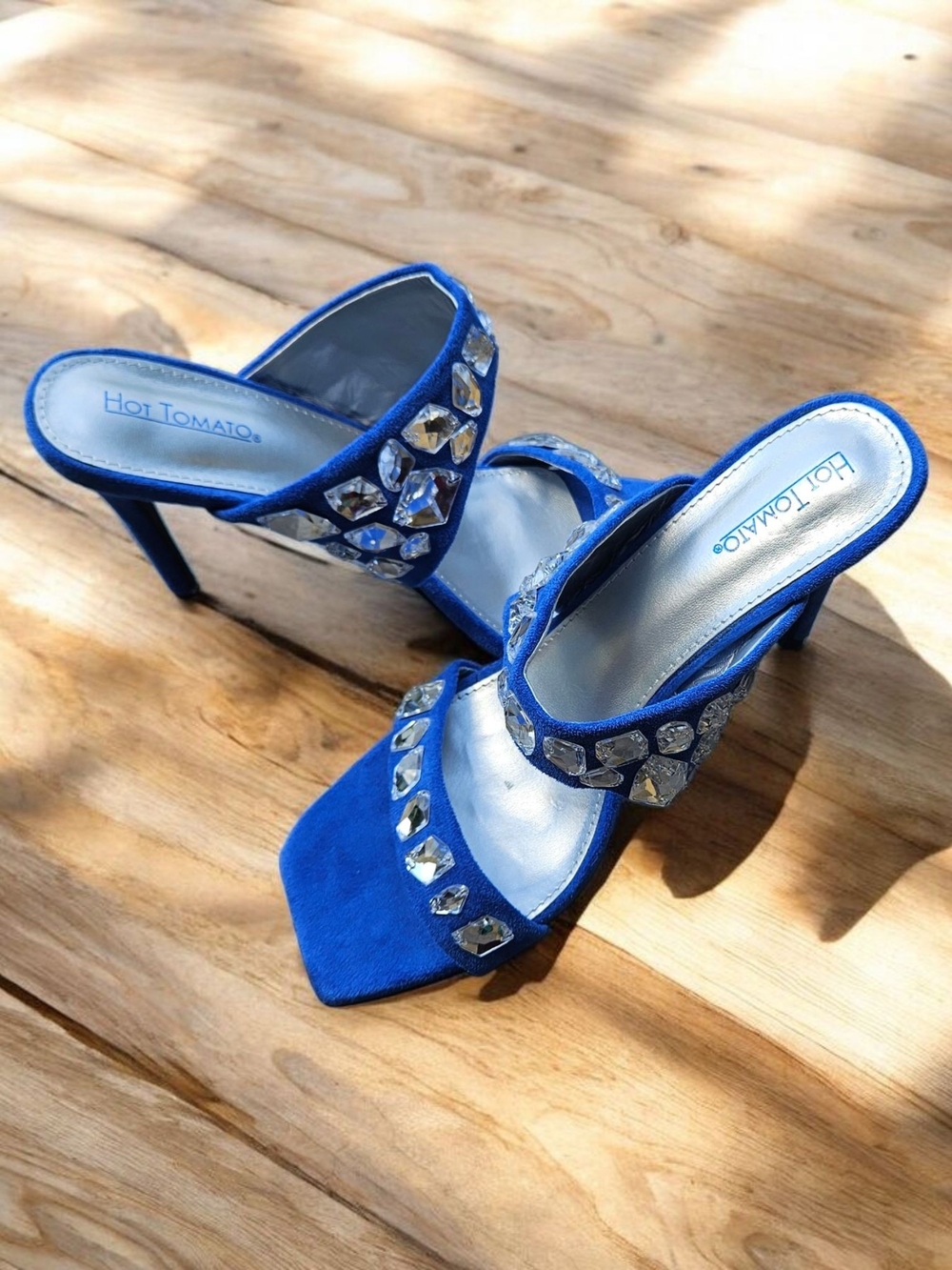 Hot Tomato Sapphire Blue Jeweled Mule Heels